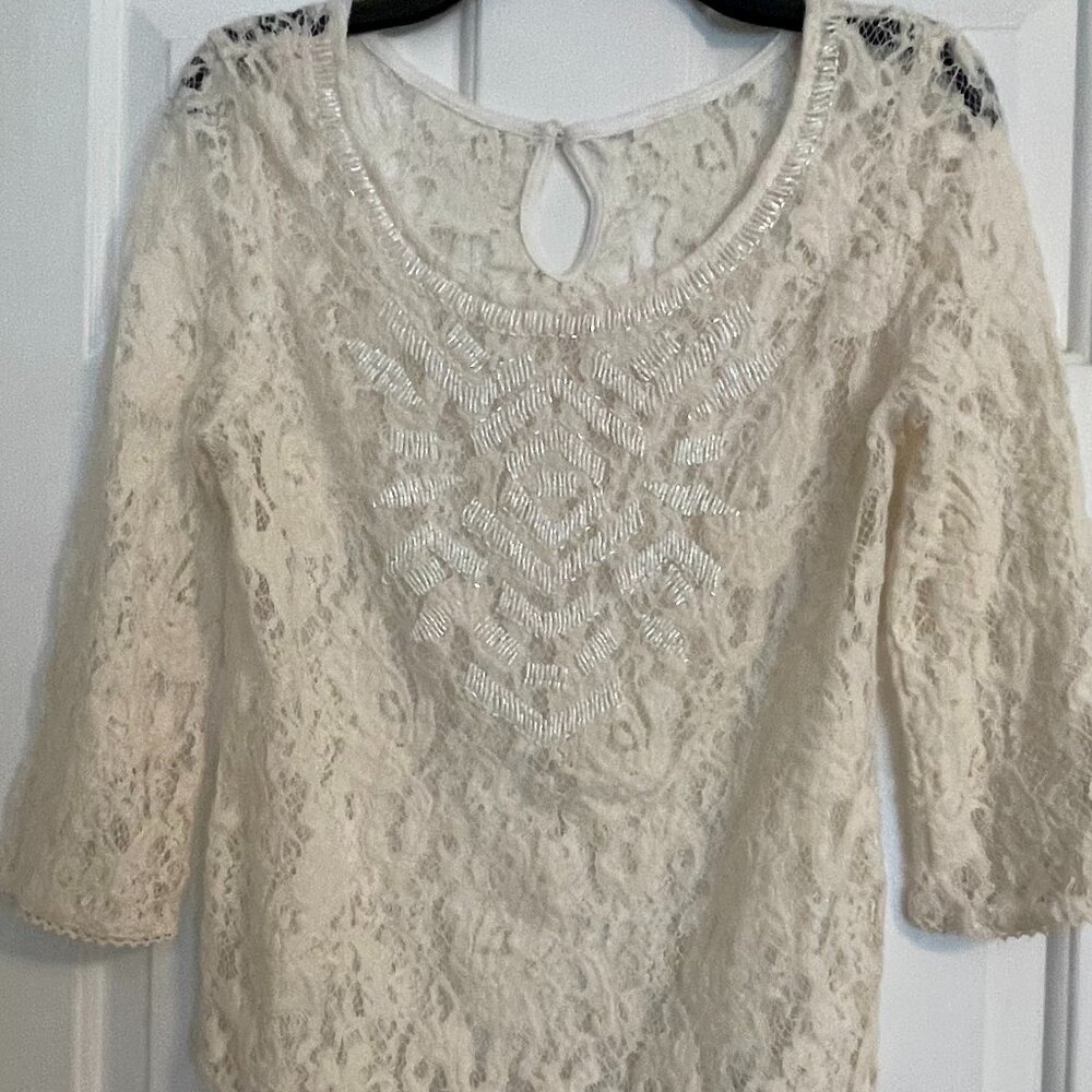 Cream embroidered lace top with beading